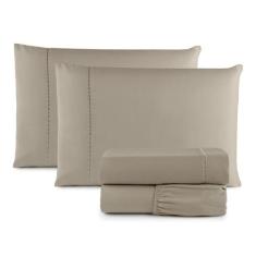 Imagem de Jogo Para Cama Lençol Casal 4 Peças 400 Fios Luxuoso Micropercal Ponto Palito (3-CÁQUI)