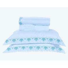 Imagem de Lençol Casal Urban Bordado 200 Fios 4Pçs Algodão Branco/ul - Doce Lar 