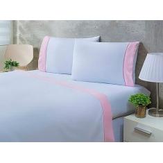 Imagem de Jogo Lençol 4 Peças Cama Viúva 1,88mx1,28mx30cm 100% Algodão 200 Fios Ponto Palito Rosa