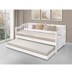 Imagem de Sofa Cama Solteiro de Madeira com Braços e 2 Colchões - Branco