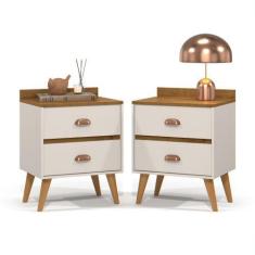 Imagem de Kit 2 Mesas De Cabeceira Madeira Cama Box Casal Quarto 2 Gavetas Puxad