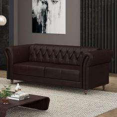Imagem de Sofá Living Stanford Chesterfield 2 Lugares 180cm Pés De Madeira Couro Wine Vinho G58 Gran Belo