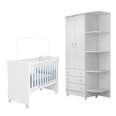 Imagem de Quarto Para Bebê Com Guarda Roupa E Berço Doce Sonho Branco - Qmovi