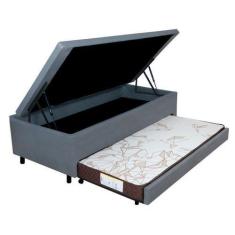 Imagem de Bicama com Baú Solteiro Reforçado em material sintético 88x188 Cm Cinz