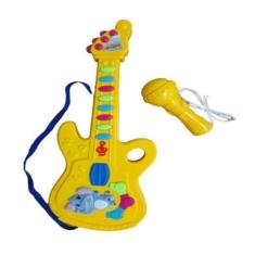 Imagem de Guitarra infantil eletrica com microfone karaoke som e luz musical beb