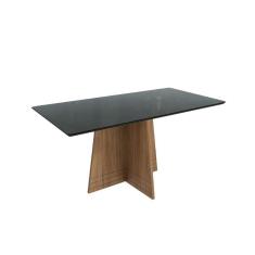 Imagem de Mesa p/ Cozinha Lótus c/ Tampo Madeirado c/ Vidro 90x180cm Nogueira/Preto fosco/Vidro preto - Kappesberg