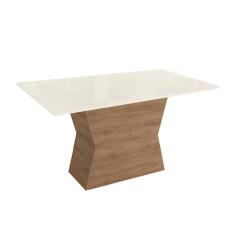 Imagem de Mesa p/ Cozinha Tília c/ Tampo Madeirado c/ Vidro 90x180cm Nogueira/Off White/Vidro Off White - Kappesberg