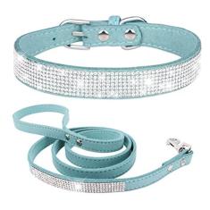 Imagem de Conjunto de coleira e trela para cachorrinhos, strass brilhante, diamante, cristal, purpurina, joia bonita, coleiras para gatos para animais de estimação, PP, PP, pequeno, médio, grande, cães,