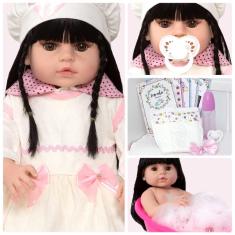 Imagem de Boneca Estilo Reborn Menina 52cm Morena Completa + Enxoval