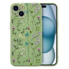 Imagem de RALEAVO Capa floral para iPhone 15, capa de silicone líquido com estampa de ramo de flores, capa fofa para meninas e mulheres, capa protetora de borracha macia fina para iPhone 15 (6,1 polegadas),