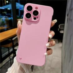 Imagem de Capa de telefone ultrafina sem moldura para PC rígido fosco de cor sólida para iPhone 11 12 13 14 Pro Max Plus Capa de proteção de câmera de vidro, rosa, para iPhone 14