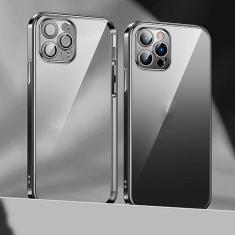 Imagem de Capa de telefone com revestimento de lente para iPhone 14 11 12 13 Pro Max Mini XS XR 7 8 14 Plus SE 2020 Capa de proteção de câmera de luxo, preta, para iPhone 14 Plus