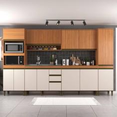 Imagem de Cozinha Completa Cecilia 12 Portas 3 Gavetas Ripado Freijó/Off White - Jcarvalho