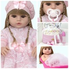 Imagem de Boneca Bebe Reborn 52cm Loira Princesa + Enxoval Completo - Cegonha Re