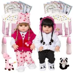 Imagem de Boneca Reborn Gêmeas Girafinha Pandinha C Bolsa Envio 24Hrs - Cegonha