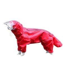 Imagem de Casaco de chuva para cães, impermeável, casaco de chuva para cães com pernas com capuz, 4 pernas, grande raça, com capuz, capa de cauda, para cães machos, médio e grande, aba transparente (vermelho,