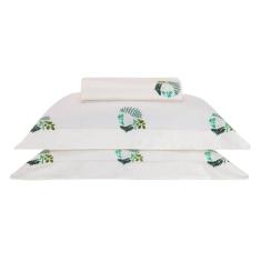 Imagem de Jogo de Cama King Primavera 4 Peças Percal 200 Fios Bernadete Casa Branco/Verde