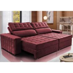 Imagem de Sofá Retrátil E Reclinável 2,95M Cama Inbox Big Star Com Softgel D40 Velupluma Vinho