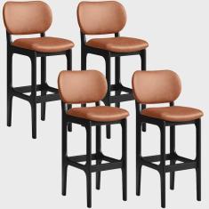 Imagem de Kit 04 Banquetas Alta Para Cozinha Madeira Fixa Betta L02 Preto Couríssimo Camel - Lyam Decor