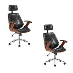 Imagem de Kit 2 Cadeiras Escritório Presidente Giratória Kopenhagen Apoio Cabeça