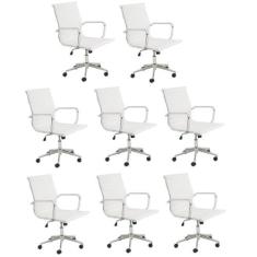 Imagem de Kit 8 Cadeiras de Escritório Presidente Giratória Sevilha Baixa Rivatti Branco