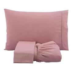 Imagem de Jogo De Lençol Queen Cama Box 3 Peças Percal 400 Fios Ponto Palito Toq