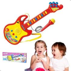 Imagem de Microfone E Guitarra Infantil Som Luz Música Conecta Celular - Dm Toys