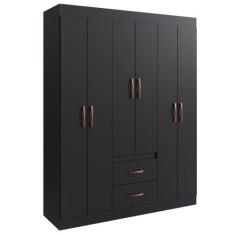 Imagem de Guarda Roupa Solteiro 6 Portas 2 Gavetas Sidney Doripel Preto