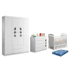 Imagem de Dormitório Lívia Guarda Roupa, Cômoda E Berço Danny Branco Com Colchão