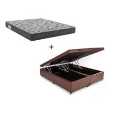 Imagem de Cama Box Baú Casal Bipartido 138 Tecido Sintético Marrom Com Colchão D