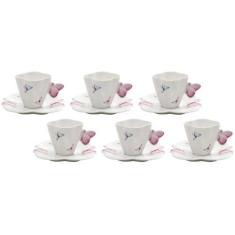 Imagem de Jogo de Xícaras de Café Porcelana 100ml Wolff - Borboletas 6 Peças