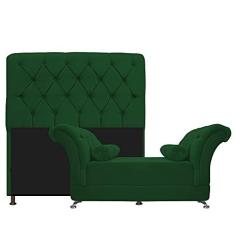 Imagem de Kit Cabeceira Lady e Recamier Taty 140 cm Casal Suede Verde - Amarena Móveis