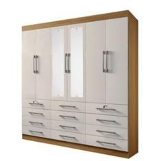 Imagem de Guarda Roupa Casal 6 Pts 12 Gavetas Mônaco Com Espelho D Doro Móveis - Cinamomo/Off White