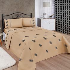 Imagem de Jogo de Lençol Realeza Micropercal Bordado Solteiro 3 Peças - Avelã