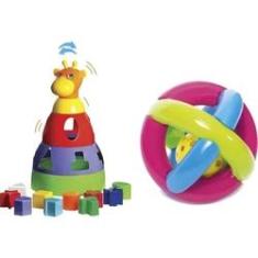 Imagem de Kit De Brinquedos Para Bebê De 1 Ano Didático Girafa E Bola Maluquinha