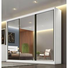 Imagem de Guarda Roupa Casal 3 Portas Espelhadas 8 Gavetas Sollo - Móveis Novo Horizonte - Branco