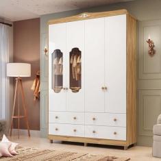 Imagem de Guarda-roupa de Bebê 156,80cm 4 Portas com Janela 4 Gavetas 100% Mdf Maya Provençal Espresso Móveis Branco Brilho/Amêndoa