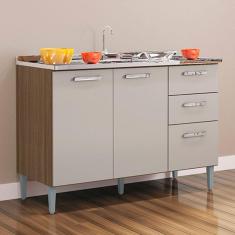 Imagem de Balcão de Cozinha para Pia 3 Portas 2 Gavetas Castanho/Off White 508 - Poquema