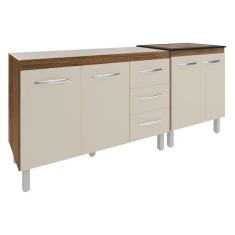 Imagem de Armário Cozinha Gabinete Pia de 120 cm Bruna e Balcão Fran para Cooktop 4 Bocas Savana Off White