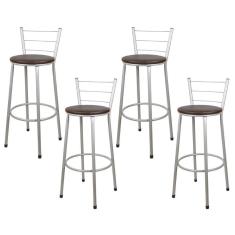 Imagem de Jogo 4 Banqueta Alta Para Cozinha Prata Assento Marrom
