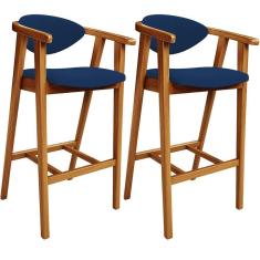 Imagem de Kit 02 Banquetas Alta Cozinha Bancada Bar Sala De Jantar Fixa Cecília L02 Suede Azul Marinho