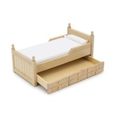 Imagem de Cutemini- Cama em miniatura para casa de bonecas com gaveta 1:12 Móveis de madeira para quarto europeu Acessórios para móveis com travesseiro e colchões Vintage Floral Fabri