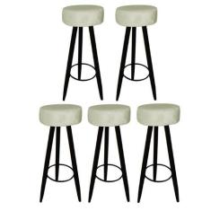 Imagem de Kit 05 Banqueta Alta Flora Pés Palito em Madeira Preto para  Bar Bistr