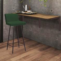 Imagem de Kit Mesa Suspensa de Parede Fixa MDF Carvalho + 1 Banqueta Lexi Ferro Marrom Suede Verde - Ahazzo Móveis