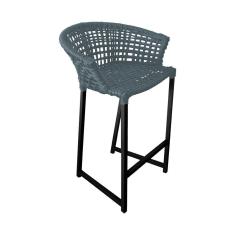 Imagem de Banqueta Reis em Corda Náutica e Base em Alumínio Preta para Área Gourmet - Externa Cinza