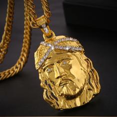 Imagem de Corrente Masculina  Elos Jesus Cristo Pedras