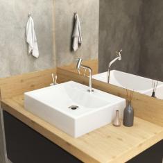 Imagem de Kit Cuba RT49 com Torneira Pratika 1060 Metal e Válvula 1 Polegada e Sifão Cromado e Flexível Compace 
