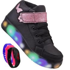 Imagem de Tenis Infantil De Led Botinha Borboleta Meninas Feminino Brilhante + Relogio-Feminino
