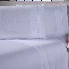 Imagem de Jogo De Cama Lençol Sofist Ponto Palito 400 Fios Toque Macio Casal King 03 Peças - Branco