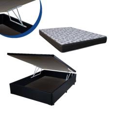 Imagem de Cama Box Baú Casal Sintético Preto + Colchão Mola Bonnel 59x138x188